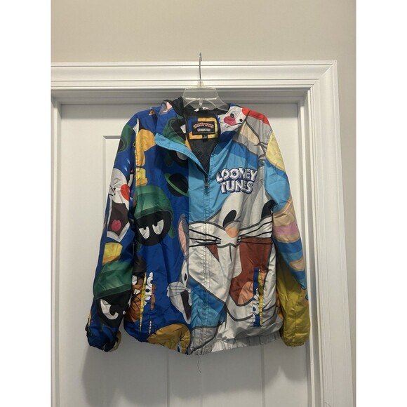 MEMBERS ONLY Looney Tunes Mens Windbreaker Hooded Full Zip Jacket Large Cartoon - Picture 1 of 6